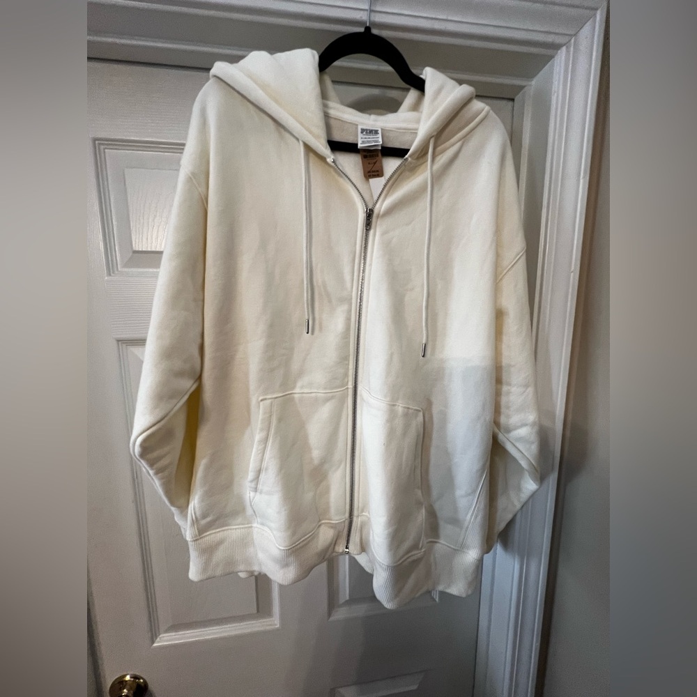 PINK Victoria's Secret IVORY  FULL ZIP Hoodie SIZE XL NWT